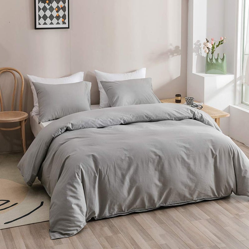 CLOTHKNOW Grey King Size Comforter Set 3Pcs Light Gray Bedding Comforter Sets All Season Soft Silver Comforter with 2 x Pillow Cases - Image 4